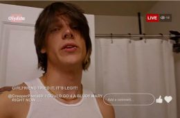 A web cam guy in his bathroom with comments about his plan to call up Horny Mary