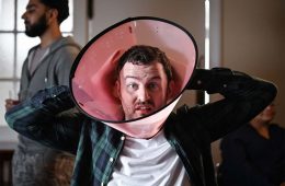 The Snip - a man with a cone around his head panicking about having a vasectomy